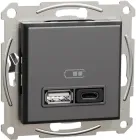 Подвійна USB-розетка Schneider Electric Asfora 3 А A+C 45 Вт Антрацит (EPH2700471)
