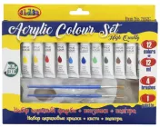 Набір фарб акрилових Class 12 кольорів у тюбиках по 12 мл + 4 пензлики + палітра (7652C) (8591662764208)