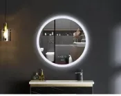 Дзеркало 80 см Кругле Антизапотівне з LED Touch Сенсором Діммером Фасадним + Фоновим Підсвічуванням Mixxus Plain MC10-80 Скло 5 мм з Срібною Амальгамою Алюмінієвий Каркас Годинник Товщина 3 см (MI6932)