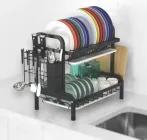 Двоярусна сушарка на мийку Bowl Rack для посуду тарілок із кошиком для приладів метал 1001