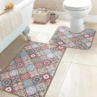 Килимки набір для ванної кімнати туалету комплект килимків у ванну кімнату протиковзкий безворсовий еластичний з мийною поверхнею з прорезиненим основанням підложкою на гумовій основі для дому квартири бежевий 50×80 і 57×60 см Print 202-2