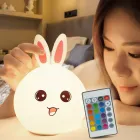 Силіконовий сенсорний нічник з пультом 16 кольорів Кролик із вушками Рожевий