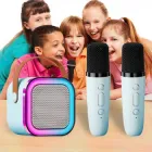 Дитяче караоке з 2-ма мікрофонами K12 Bluetooth колонка з RGB підсвічуванням Блакитний (509)