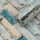 Лляні теплі текстурні шпалери на самоклейці для стін імітація катеринославська цегли 2800*500*2мм Бірюзовий