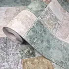Шпалери вінілові 10,05 × 0,53 м Слов’янські шпалери 5702-04, обої зелені, плитковий візерунок, для кухні, коридору, вітальні
