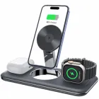 Бездротова зарядна док станція LEXEGO MagSafe для Apple iPhone Apple Watch AirPods докстанція 3в1 для айфона смарт годинника навушників зарядний пристрій у комплекті Black WCSV18-B