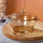 Каструля скляна Lirmartur 1 літр прозоро-коричневий із загартованого скла діаметр 15,5 см