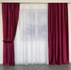 Однотоні готові бархатні штори Бордового кольору, з тюлем (SHTN-915-26)