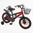 Дитячий двоколісний велосипед CORSO Falcon FL-14873 14" дюймів, сталева рама, знімні страхувальні колеса, дискові гальма, Чорно-червоний