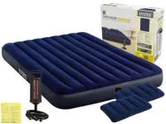 Надувний двомісний матрац Intex 64765ND з ручним насосом та подушками Синій 152х203х25см