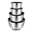 Набір мисок із нержавіючої сталі з силіконовим антиковзким дном, 4 шт, 16-28 см, чорні