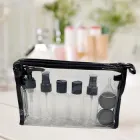 Набір баночок для подорожей 9в1 у косметичці з дозатором і розпилювачами, пластикові баночки для косметики в дорогу, набір ємностей для ручної поклажі, літака, дорожні флакони для шампуню, гелю, крему, рідин DT-771