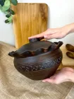 Макітра хвилька з кришкою 2,5 л глиняна (керамічна) різьблена Гражда Декор