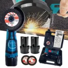 Болгарка кутова акумуляторна 500Вт з 2 дисками 76мм, бездротова шліфмашинка з 2 акумуляторами 2000мАг в кейсі, міні болгарка для плитки, металу, пластику, дому, ремонту та будівництва Синя TD-25-Blue