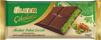 Молочний шоколад Ulker Dubai Chocolate Дубайський з фісташковою пастою та хрустким катаїфом 93 г (8690504143727)