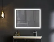 Зеркало 80x60 см з LED Touch Сенсором Діммером Фасадним + Фоновим підсвічуванням Антизапотівне Mixxus FLAT MR04-80x60 Скло 5 мм із Срібною амальгамою Алюмінієвий каркас Часи Товщина 3 см