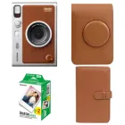 Подарунковий набір Камера для миттєвого друку Fujifilm MINI EVO Hybrid Brown / Коричневий чохол / Картриджі на 20 фото / Коричневий фотоальбом на 108 фото