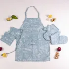 Набір MirSon №211 Green birds рогожа/напівпанама дві прихватки 17х17 см + дві рукавички-прихватки 27х17 см + фартух 68x84 см (2200006754206)