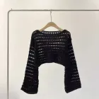 Короткий в'язаний топ в сітку з довгим рукавом