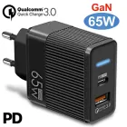 Мережевий зарядний пристрій 65W LEXEGO UN-20 USB Type C GaN power швидка зарядка для айфон iPhone iPad Samsung Huawei Xiaomi Блок живлення для телефону айфона самсунга планшета легкий Адаптер заряджання для подорожей PD QC 3.0 Travel Adapter Black