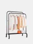 Подвійна Стійка Вішалка Для Одягу та Взуття Loft Rack Підлогова Стальна З Поличкою На Колісах Black