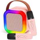 Колонка-караоке Bluetooth портативна бездротова 2в1 + 2 мікрофони RGB-підсвічування Рожеве (R4107)
