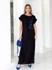 Лляна сукня довжини максі з квітковою вишивкою INNOE 270353-5-1, р. 52-54 Чорний