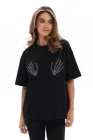 Футболка жіноча базова з аплікацією руки зі страз German Volf чорний S-M (42-44) 25053