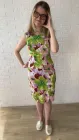 Сукня-футляр міді літня жіноча лляна стрейчева з зеленими квітами 40 (XS) Біла