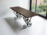 Стіл кований садовий Камелія для дачі, тераси, альтанки 1500х700х800 мм, колір Горіх