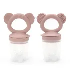 Силіконовий ніблер фруктниця з силіконовою сіточкою для прикорму, Коала, пудровий, 1 шт.