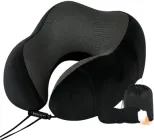 Ортопедична туристична подушка для подорожей JoyPoint під шию в машину + маска і беруші для сну гіпоалергенна анатомічна Чорна (JPPOD3)