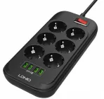 Підовжувач мережевий Ldnio SE6403, 4USB, 6 розеток, 2м, чорний