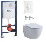 Набір Інсталяція Grohe Rapid SL 38722001 з панеллю змиву Skate Air 38505SH0 біла + Унітаз підвісний Klechniowska Latona Euro L490K із сидінням Soft Close дюропласт (комплект)