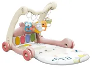 Розвиваючий килимок 3 в 1 Каталка Ходунки Піаніно Брязкальця Рожевий