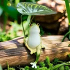 Декорації для саду, фігурка у вигляді кумедного жабеняти під листочком 21х12х8 см