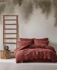 Комплект постільної білизни Buldans 10010 Євро Льон + бавовна Бордове 50x70