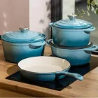 Універсальний якісний набір чавунного посуду для приготування їжі 3 каструлі 2/3/4 л та сковорода 1 л з емальованим покриттям для плити або на природі Yongkang Блакитний