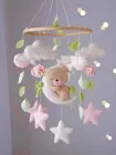 Дитячий мобіль на ліжечко з фетру музична карусель з м'якими іграшками 35 мелодій для новонароджених рожевий
