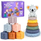 Набір м'які кубики і пірамідка сортер для дітей та малюків - розвиваючі тактильні силіконові з цифрами іграшка Коала для купання гризунок