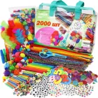 Великий набір для творчості для дітей 2000шт, подарунковий набір з сумочкою пухнастий дріт, з очима, помпонами, блискітками ART959-01K