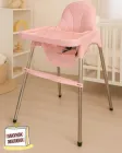 Дитячий стілець для годування з підніжкою стіл для годування з подушкою з еко шкіри стільчик для годування рожевий