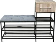 Банкетка для взуття Metalzavod Атланта-1R 100 см велюр Сірий/Дуб платиновий 7-2-9005 (ATL-1R-100-VLR7-2-9005)