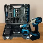 Гайковерт акумуляторний з 2 акумуляторами 48V та набором інструментів у кейсі, електрогайковерт бездротовий з реверсом та регулюванням обертів, електричний гайковер для монтажу та ремонту Синій/чорний MK-20V