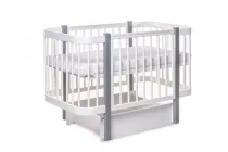 Ліжечко дитяче DeSon SVITANOK ( ліжко Десон Світанок ) дерев'яне з маятником + з коліщатками для новонароджених і до 5 років біле з сірим бук