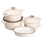 Набір чавунного посуду для приготування 3 каструлі та сковорода з емальованим покриттям Бежевий HP-1-6