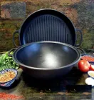 Козан чавунний 8л 34 см узбецький WOK з кришкою-сковорідкою гриль Maysternya Т405СРGr