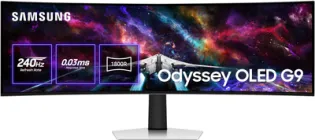 Монітор 49" Samsung Odyssey OLED G9 G93SC (LS49CG930SIXCI) Dual QHD Quantum Dot OLED / Curved 1800R / 240 Гц / 0,03 мс / 10-Bit / HDR True Black 400 / FreeSync Premium Pro / G-SYNC Compatible