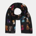 Шарф палантин жіночий чорний з котами бавовна віскоза великий красивий 180х85 см шарфик із котиком для жінок
