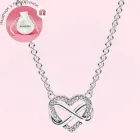 Посріблене намисто кольє Пандора Блискуче серце нескінченності Pandora з сердечком підвіска на шию для дівчини з камнем кристалами кубічного цирконію кулон на ланцюжку жіночий у вигляді серця + мішечок у подарунок